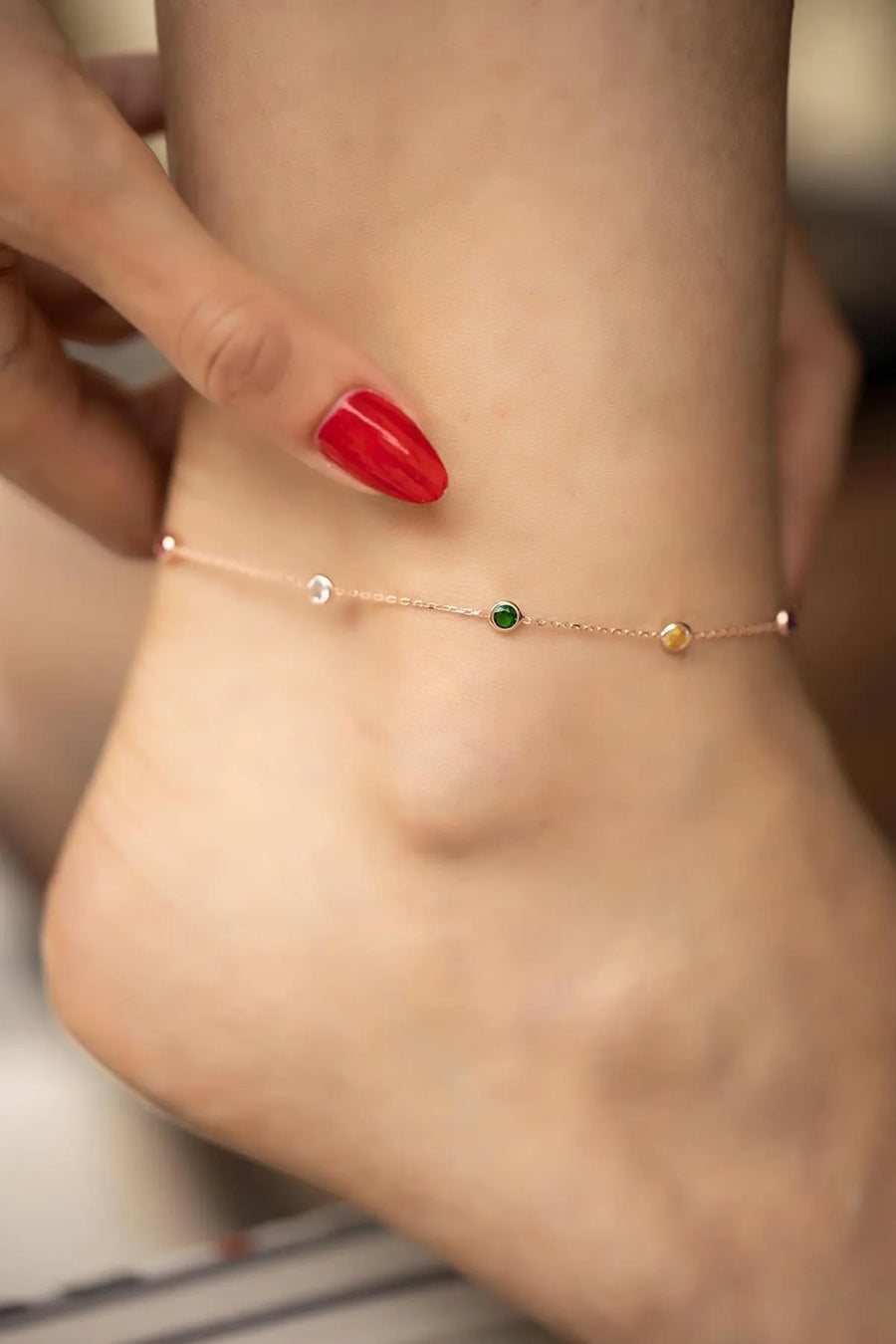 Mix Stone Rose Plated Silver Anklet