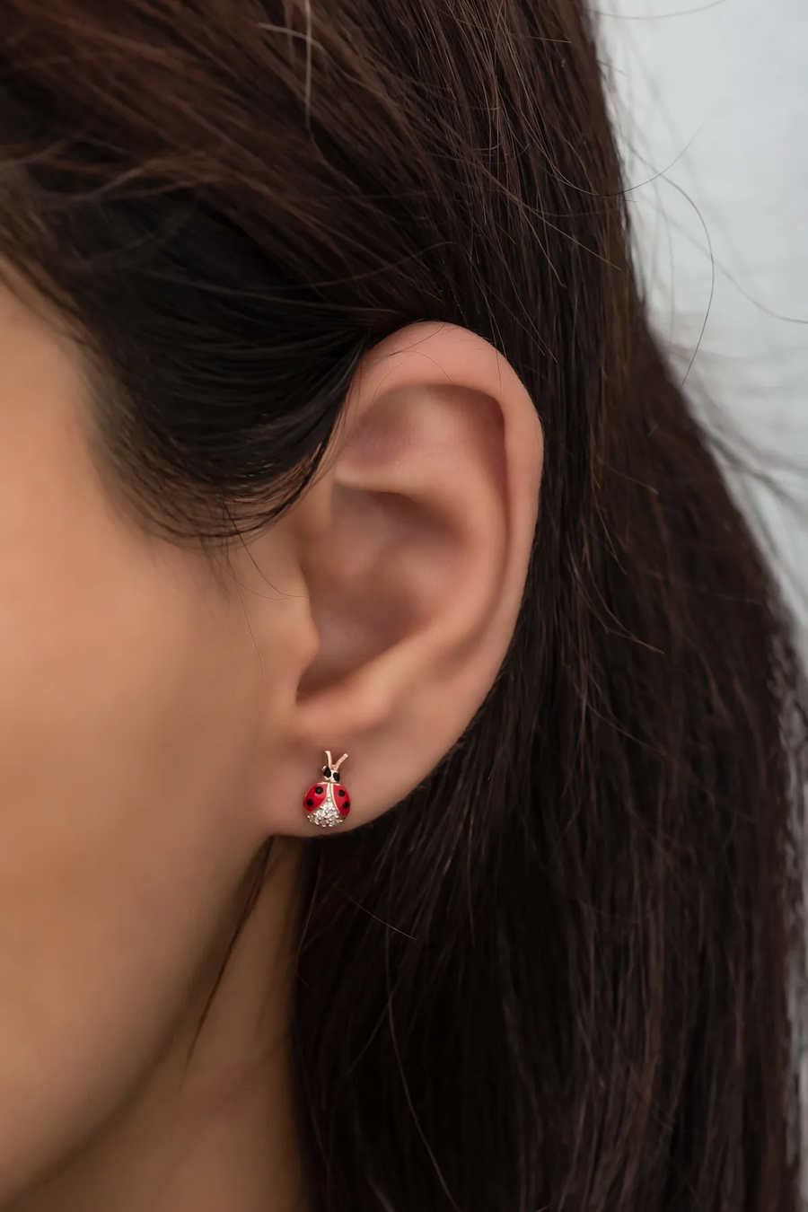 Tiny Red Enamel Ladybug Earrings