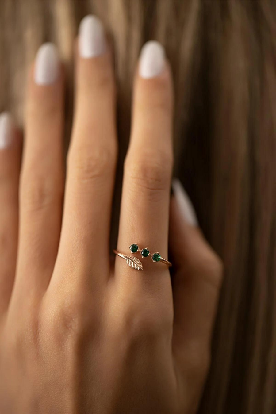Leaf Model Emerald Stone Italian Ring