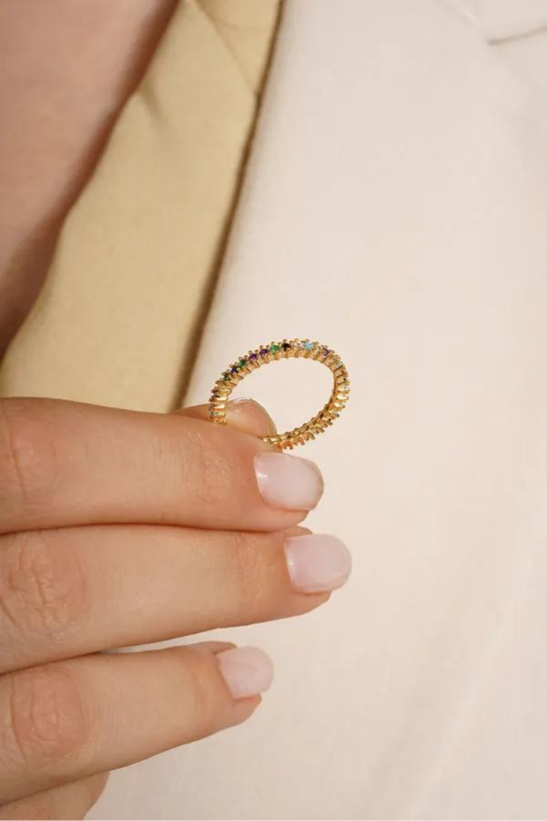 Mixed Color Zircon Stone Eternity Silver Ring